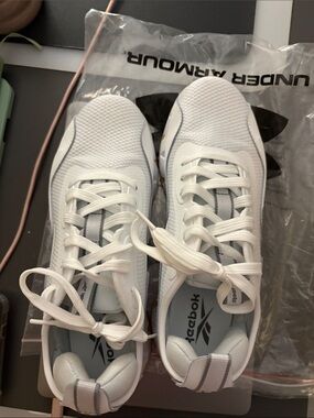 Reebok White and Gray Mesh Running Sneakers